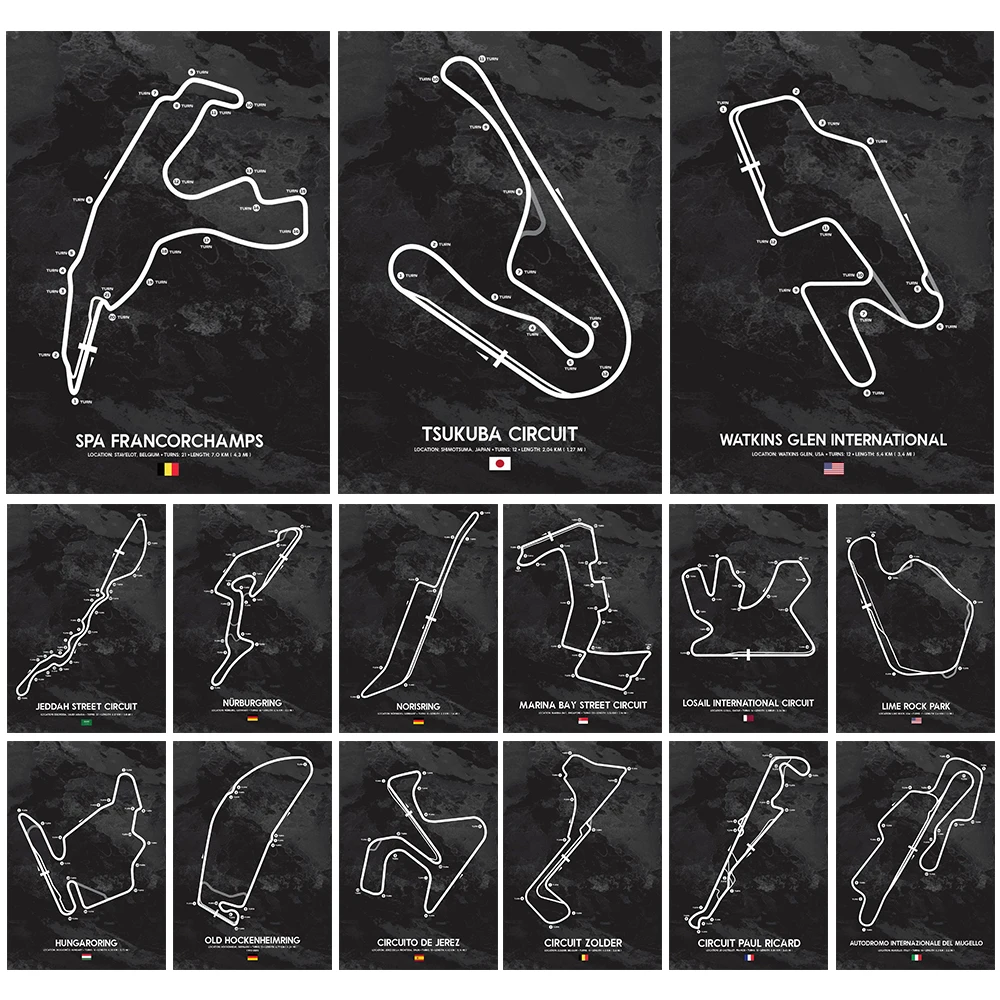 Formula 1 Track Circuit Art Posters Prints F1 Art Nordic Posters Canvas