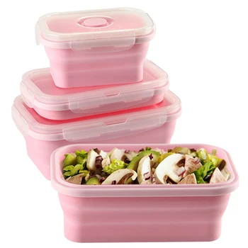 4 pcs Silicone Lunch Box Portable Bowl Colorful Folding Food Container Lunchbox 350/500/800/1200ml Eco-Friendly 1