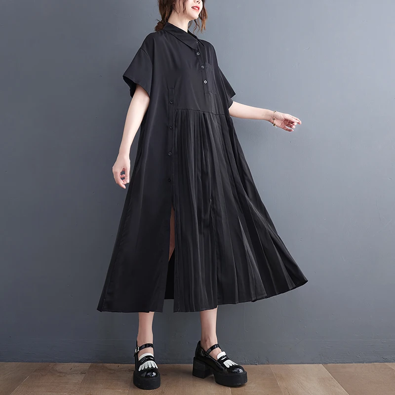 

2023 New Arrival Japanese Style Chic Girl's Open Split Pleated Casual Blouse Dress Loose Cozy Street Fashion Women Summer Dress
