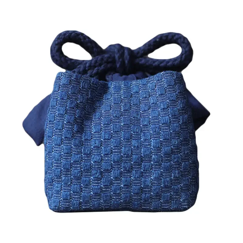 Portable Denim Tea Set Organizer Bag with Large Storage Capacity