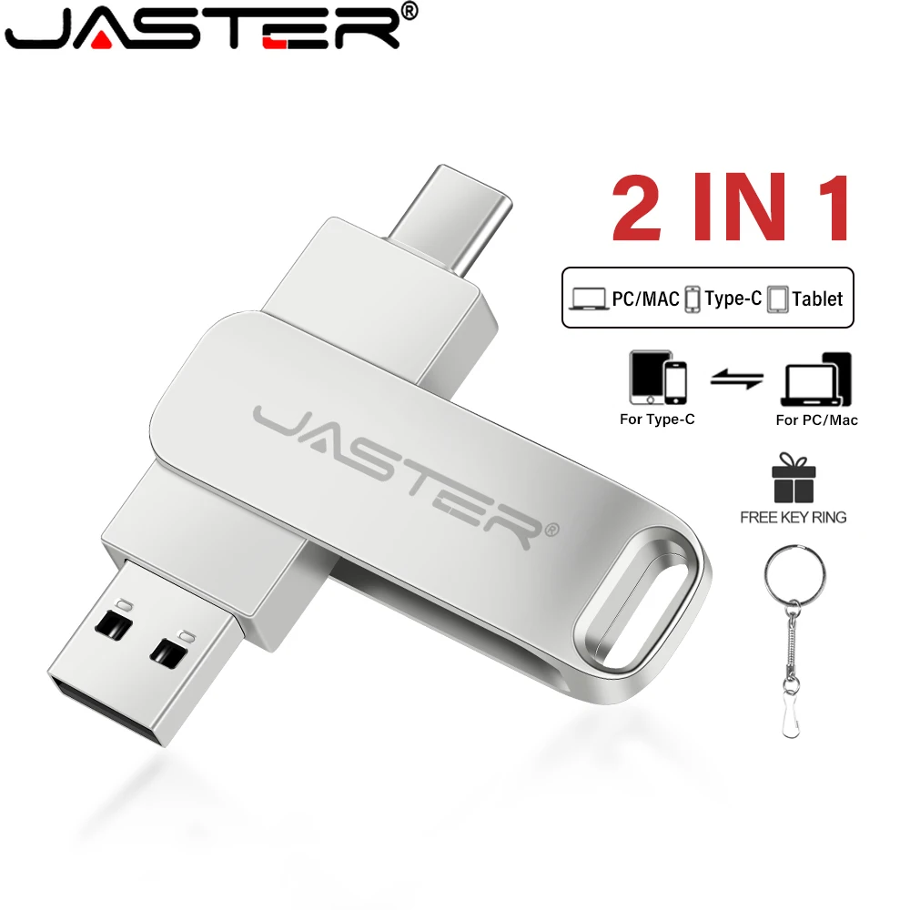 

JASTER Type C Metal USB 2.0 Flash Drives 64GB 2in1 Pen drive 32GB Waterproof Memory stick with chain 16GB U disk for smart phone