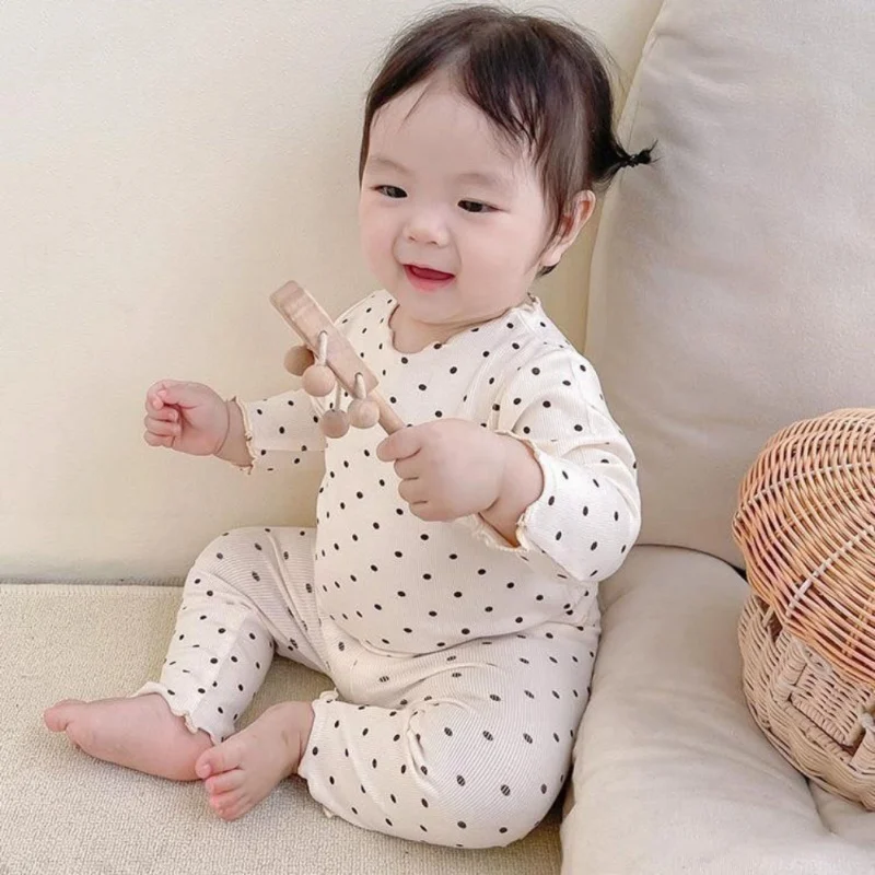 2pcs Autumn Baby Pajama Set Indoor Homewear Fashion Casual Toddler Dot Printed Top + Pants Baby Girl Boy Pajama Set