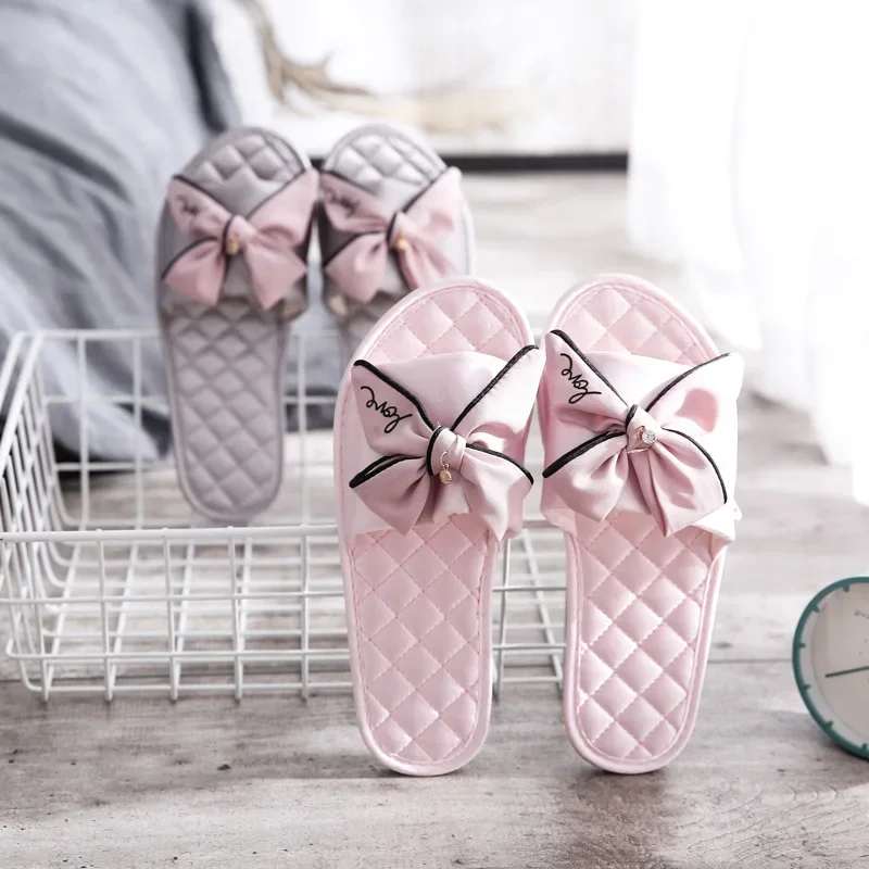 Women Slippers Home Autumn Spring Indoor Sweet Cozy Silk Comfortable Flip Flops Female Bowtie Comfortable Ladies Flat 6