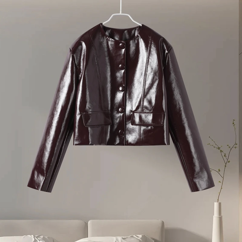 Casual Leather Jacket Skirt Set for Women 2 Pieces Lapel Single Breasted Top Mini Skirts Autumn Lady Y2k All-matching Outfits