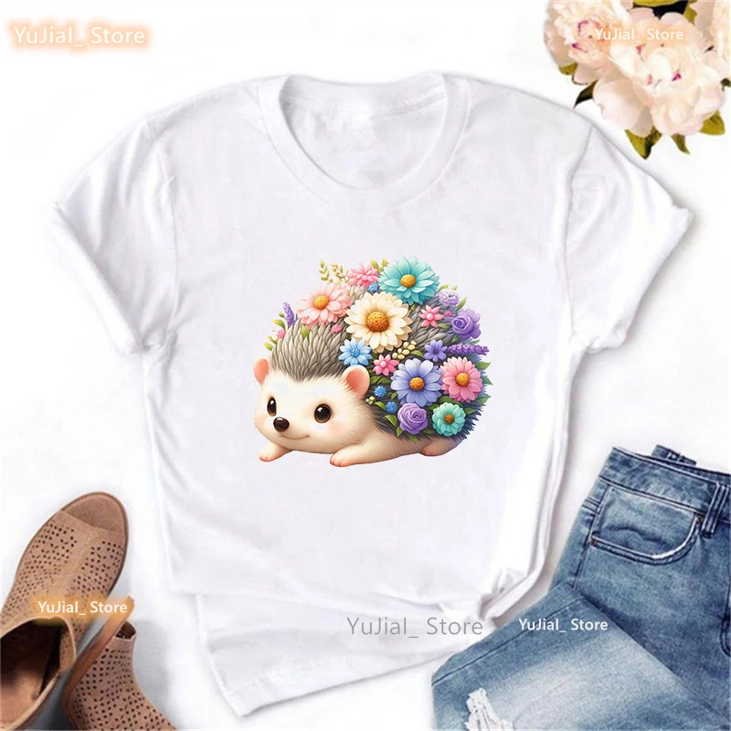 Kawaii Igel gedruckt T-Shirt Mädchen Sommer Mode Tops T-Shirt Femme lustige weiße T-Shirt Frauen Harajuku Shirt – Detail 4