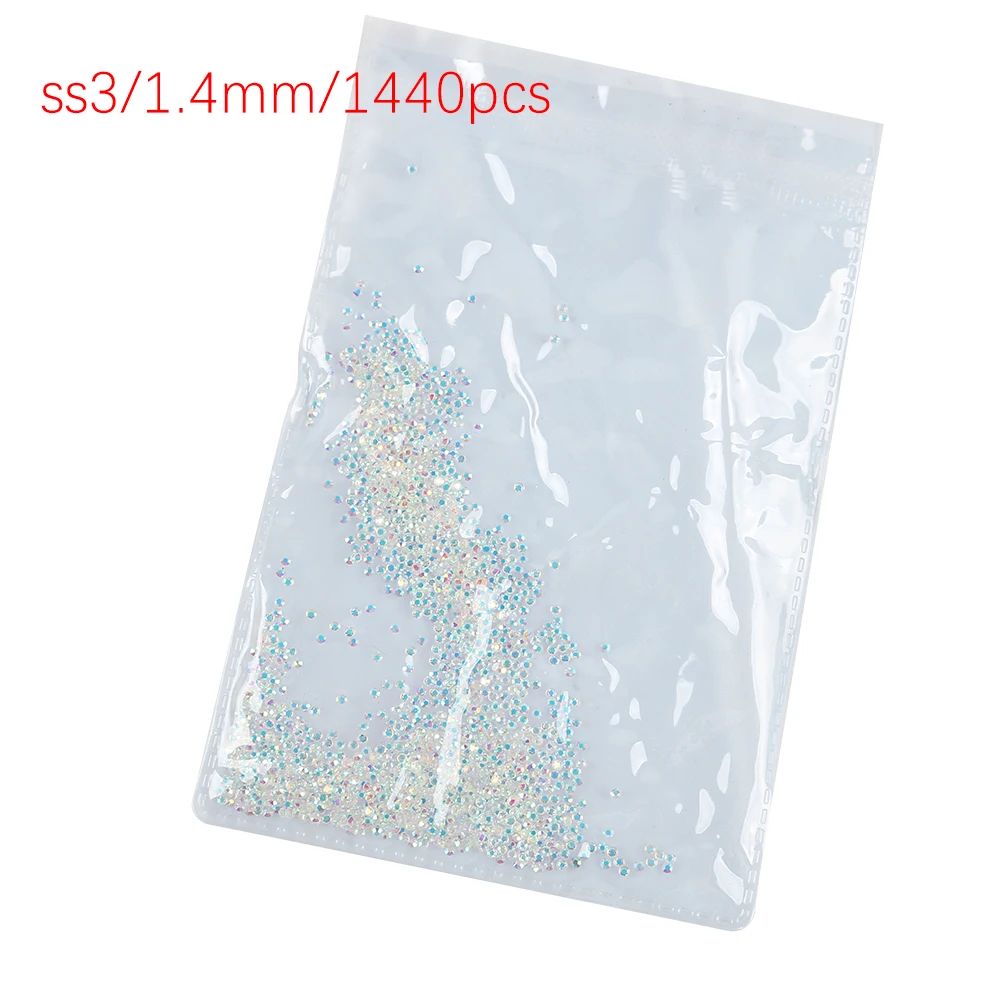 SS3 SS4 SS5 SS6 SS8 1440pcs Clear Crystal AB Golden Back Stones  3D Non HotFix FlatBack Nail Art Rhinestones Decorations 