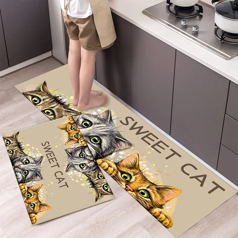 Alfombrilla de terciopelo de cristal para cocina, súper antideslizante, absorbente de aceite, alfombra de cocina, alfombra suave de dibujos animados, alfombra para puerta de baño