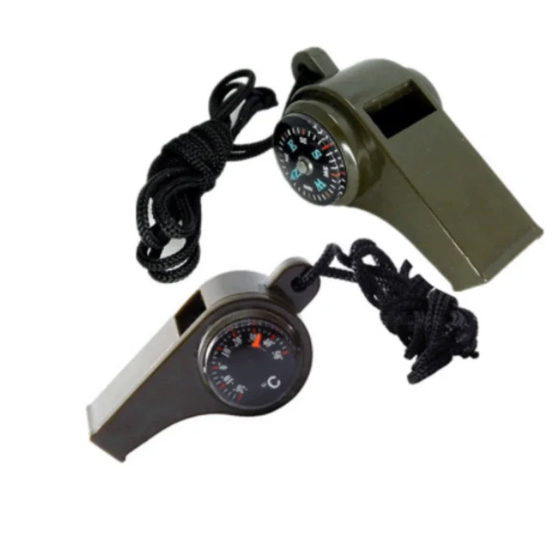 Multi Function Whistle 1PC outdoor multi-function three in one whistle life-saving whistle with compass thermometer
