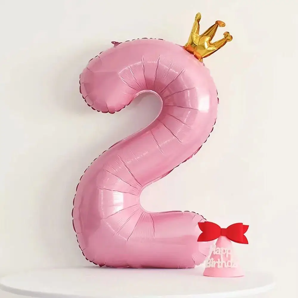 

40inch Pastel Baby Blue Pink Foil Number Balloon With Crown 1 2 3 4 5 6 7 8 9 Birthday Party Baby Shower Wedding Decorations