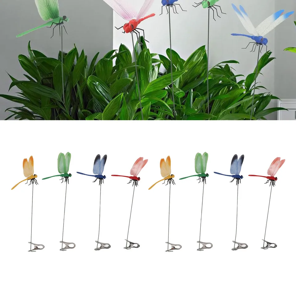 10PCS Fake Dragonfly Garden Clips - Realistic 3D Outdoor Decor Stakes For Hats & Plant Protection