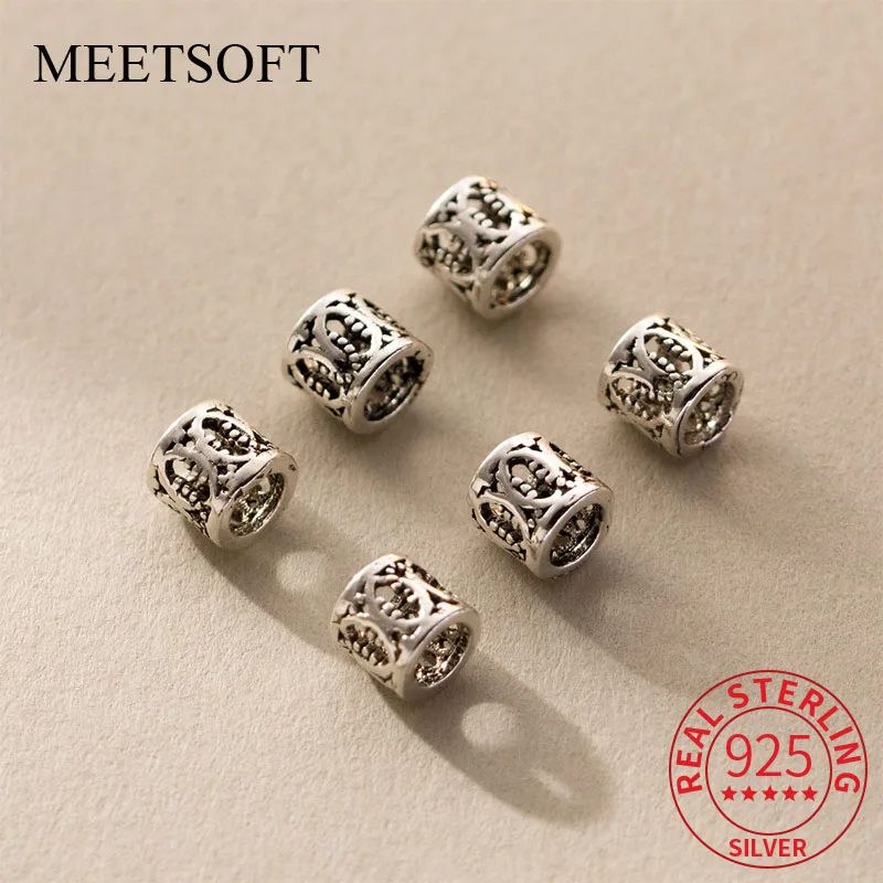 

MEETSOFT 925 Sterling Silver Hollow Fish Pattern Short Pipe 5mm Apart DIY Hand String Jewelry Material Woven Rope Accessories