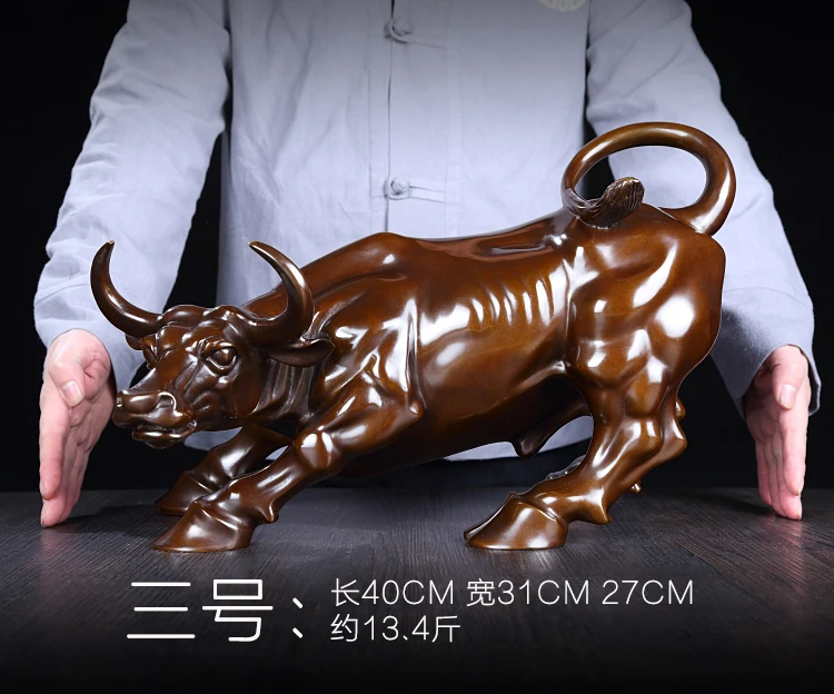 

40CM Large handicraft Bronze carving art Home company bring wealth Stock market bull Career Success GOOD luck bull statue