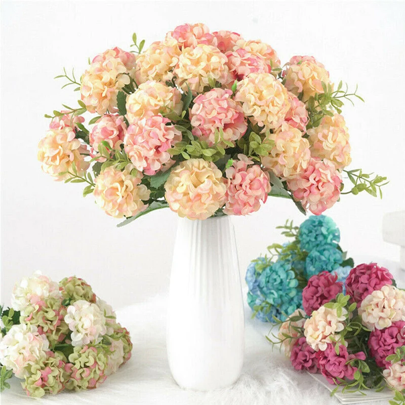 

10 Heads Artificial Silk Hydrangea Flowers Fake Flowers Heads Full Hydrangea with Stems for Wedding Home Party Baby Shower Decor