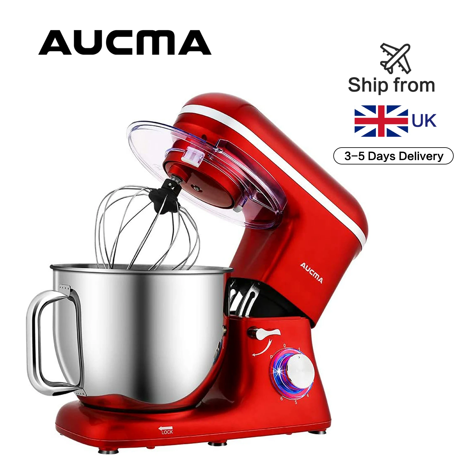 Aucma Stand Mixer 7l Tilthead 6 Speed Electric Kitchen Mixer With Dough Hook Wire Whip & Beater
