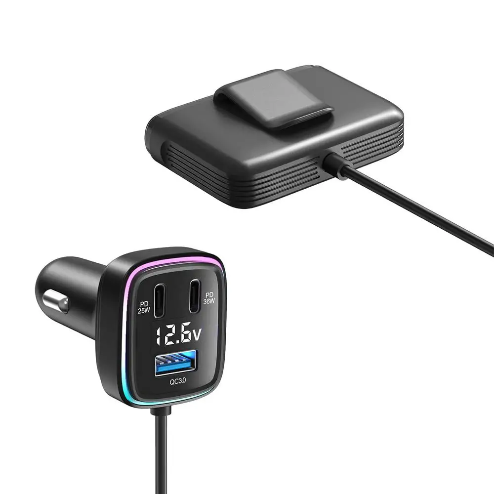 Car USB Charger Multiport Multiport USB C Car Charger 6 Port Car Phone Charger Adapter with Voltage Display 1.5m/4.92Ft