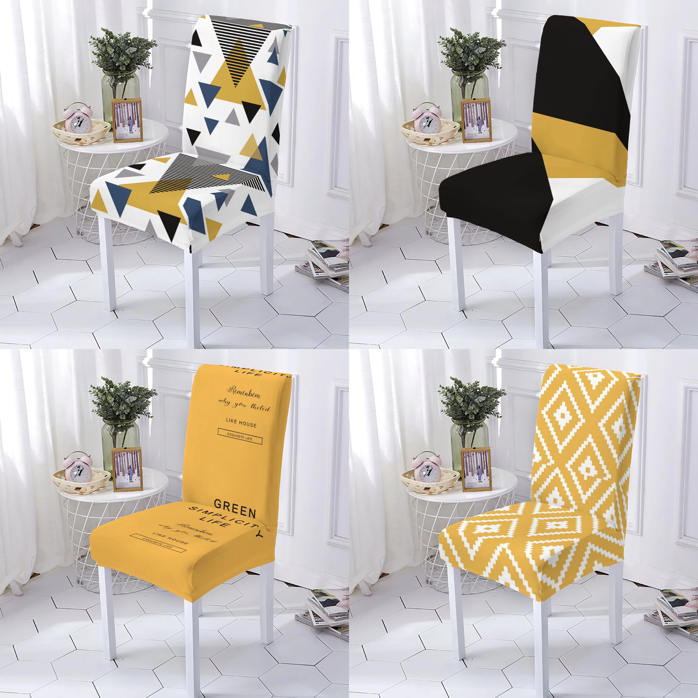 GeometryStyleChairCoverSeatCoversForChairsYellowPatternOffice