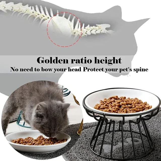 Ceramic Bowl with Metal Stand for Cat, Pet Food, Snack Bowl, Feeding Drinking Elevated Feeder, Kitten and Puppy Dish, Pet Supply 3