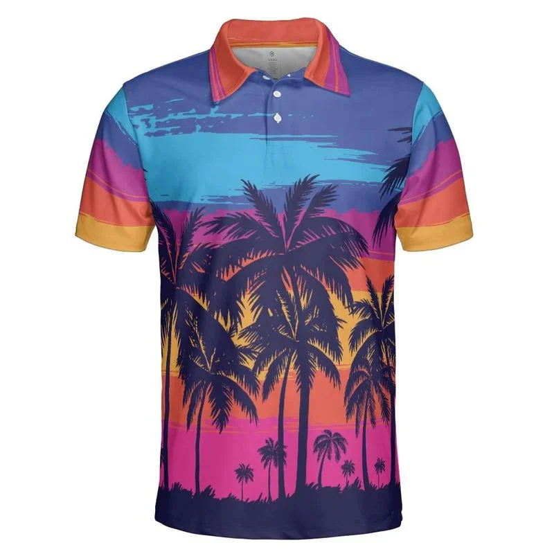 Tropical Style Colorful Palm Trees 3D Print Polo Shirts For Men Stripe Gradient Vacation Golf Shirts Plant Graphic Comfortable 10 S4d03717efbd547abbc05056aa064783df