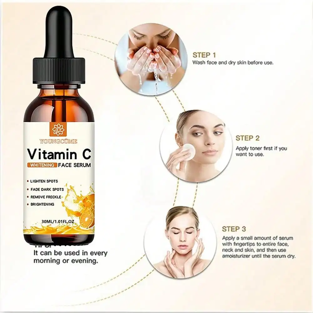 Essence pour le visage à la vitamine C Contient de l'acide hyaluronique Éliminateur de taches brunes Essence hydratante réparatrice anti-âge Soin de la peau du visage 30 ml_voghion.com
