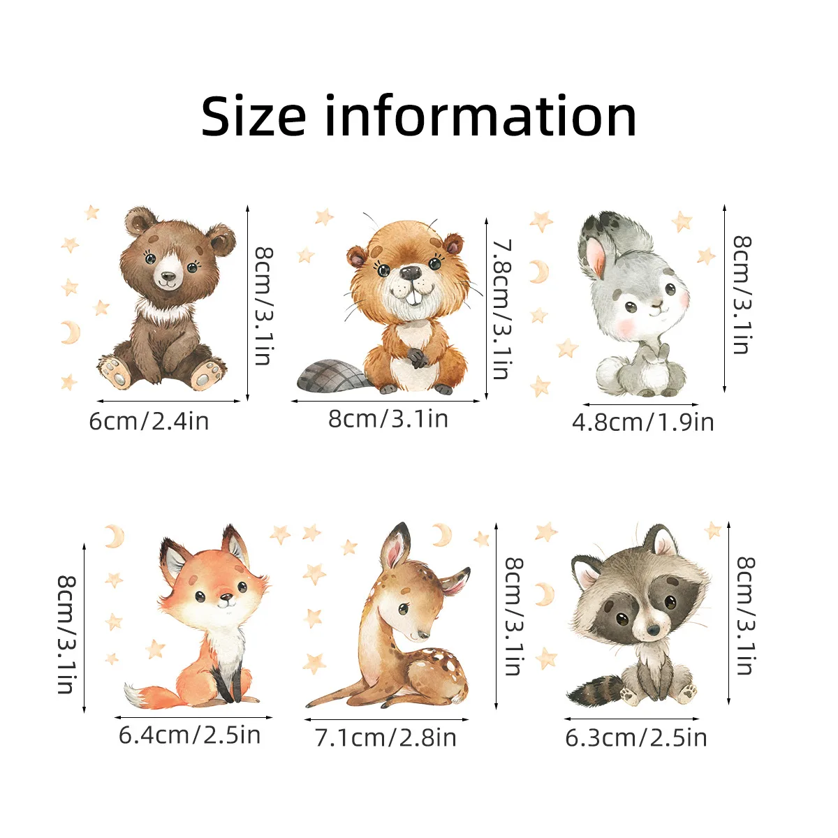 Description Picture 2 of item6pcs/set Boho Color Cute Smile Cartoon Animals Switch Stickers for Wall Kids Room Baby Nursery Room Wall Decals Stars Home Decor