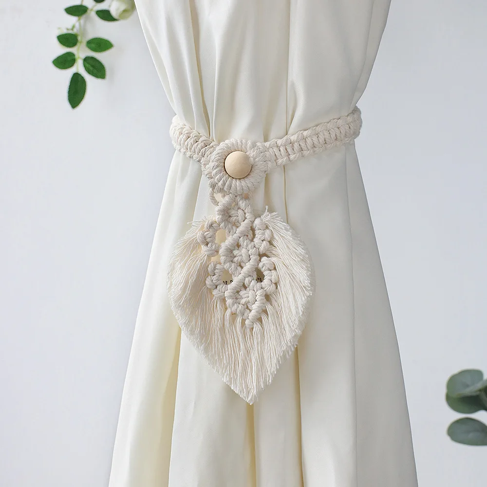 

Boho Deacor Macrame Curtain Tiebacks Shaped Leaf Braided Curtain for Living Room Holdback Window Boho Home Bedroom Decoration