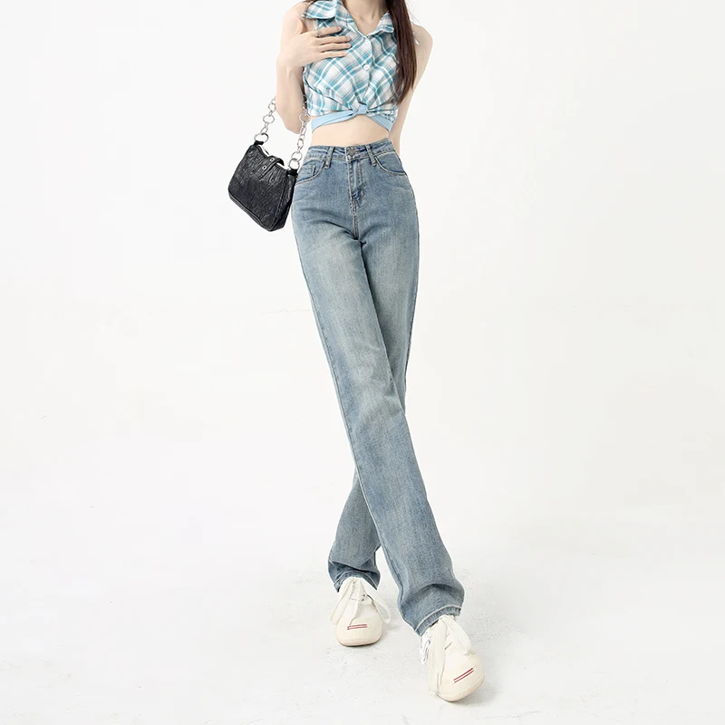 XS-XXL Size Loose Straight Leg Jeans For Women High Waist Basic Versatility Pants Retro Casual Mopping Denim Trouser Comfortable