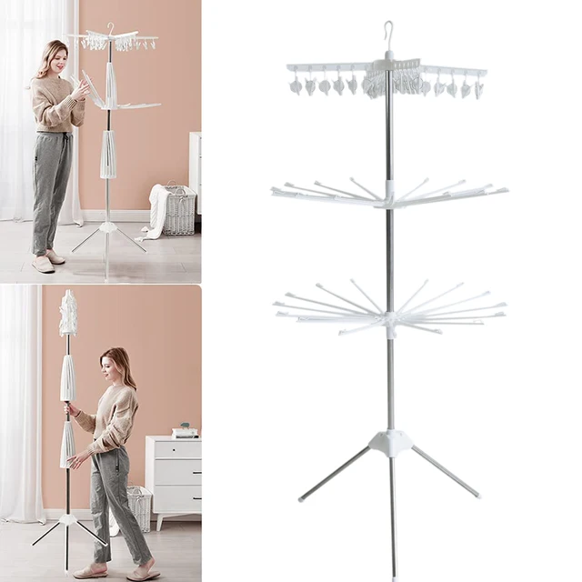 170x68.5 cm Pieghevole a 3 livelli 24 clip Stendibiancheria di grande capacità Appendiabiti autoportante Appendiabiti per balcone 5