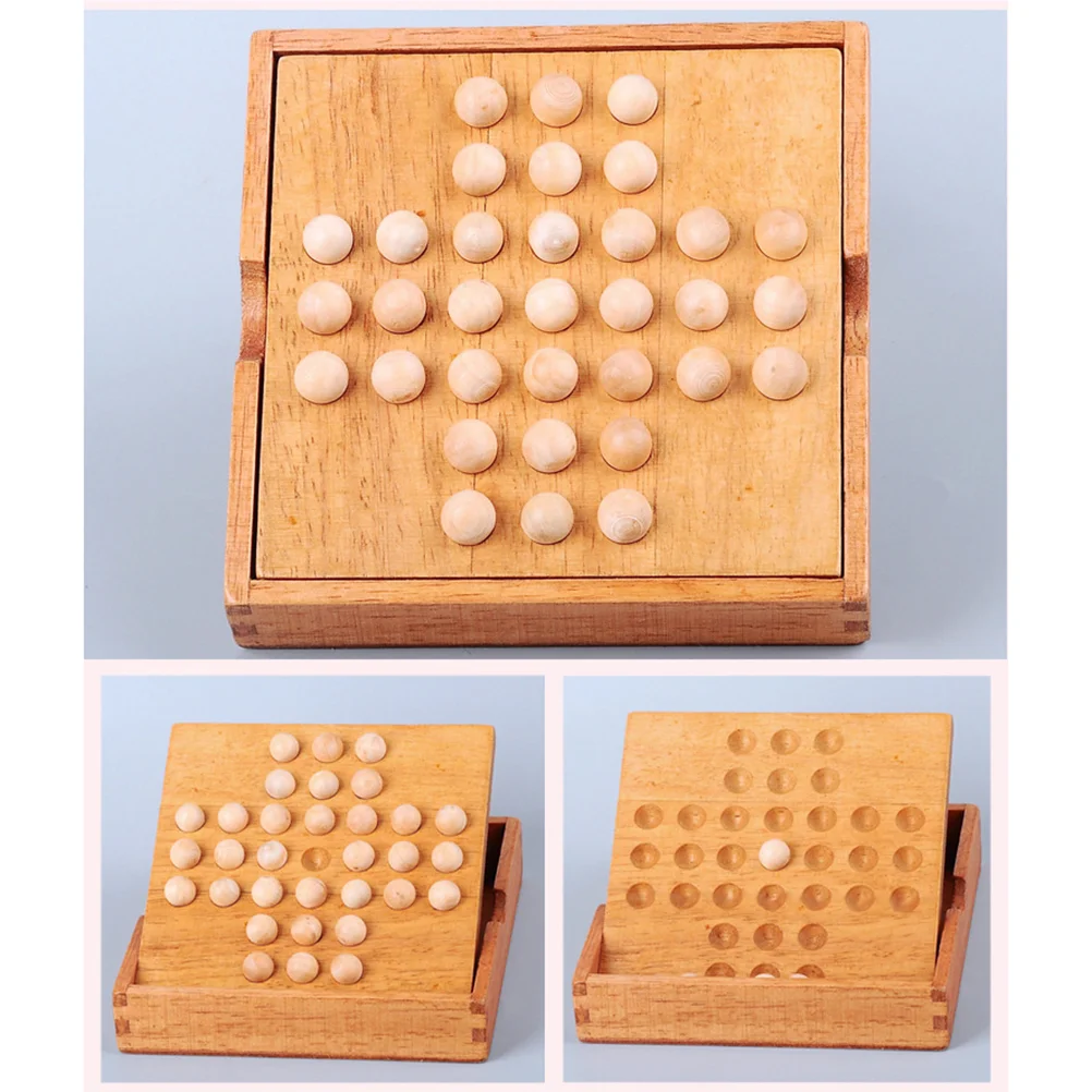 

Wooden Chess Set for Adults - Classic Board Game with Peg Solitaire and Marble Games Included