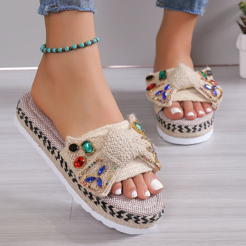 2023 New Women's Slippers Platform Summer Shoes for Women New Beach Casual Heeled Sandals Bohemian Handmade Ladies