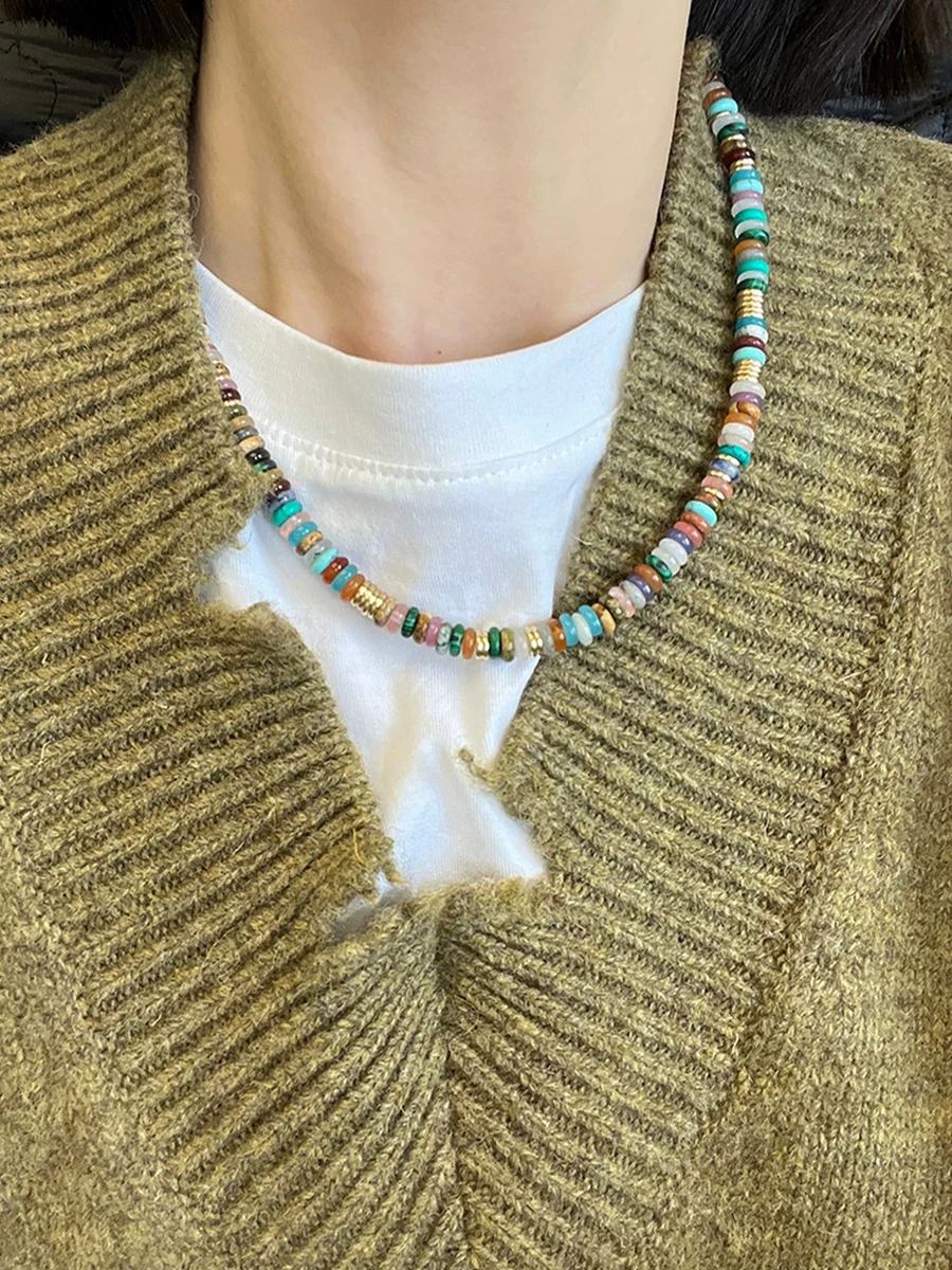 Mode beliebte High-End farbige Naturstein Achat Halskette mit originalen Nischen-Design, Perlen Retro-Stil Schlüsselbein Kette – Detail 6