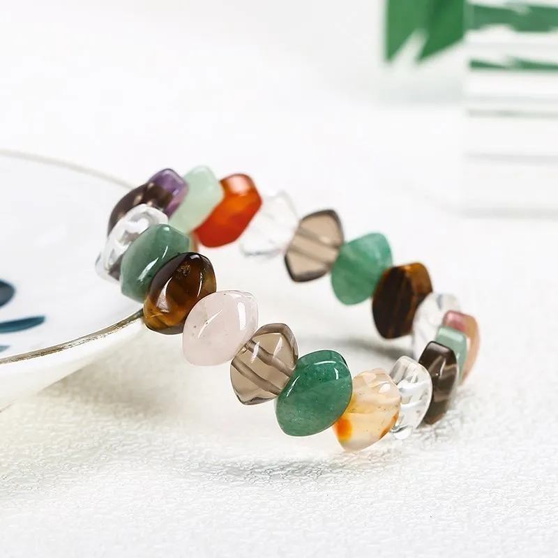 Crystal Bracelets JD 10*14mm Natural Colorful Crystal Fat Rectangle Bead Bracelets Women Trendy Energy Healing Elastic Bangles Yoga Jewelry Gift