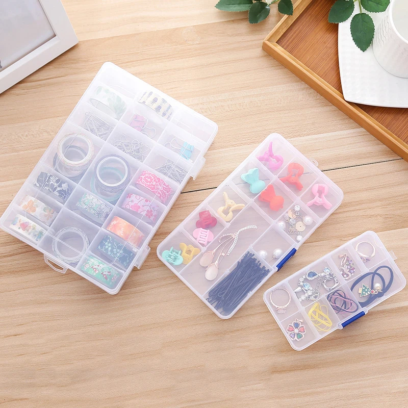 

Portable Transparent Storage Box 10/15/24 Grids Plastic Clear Organizer with Cover Box for Jewelry Earrings Screw Nails Parts