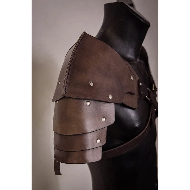 Viking Age PU Leather Medieval Warrior Shoulder Armor Costume Play Props Show Decoration