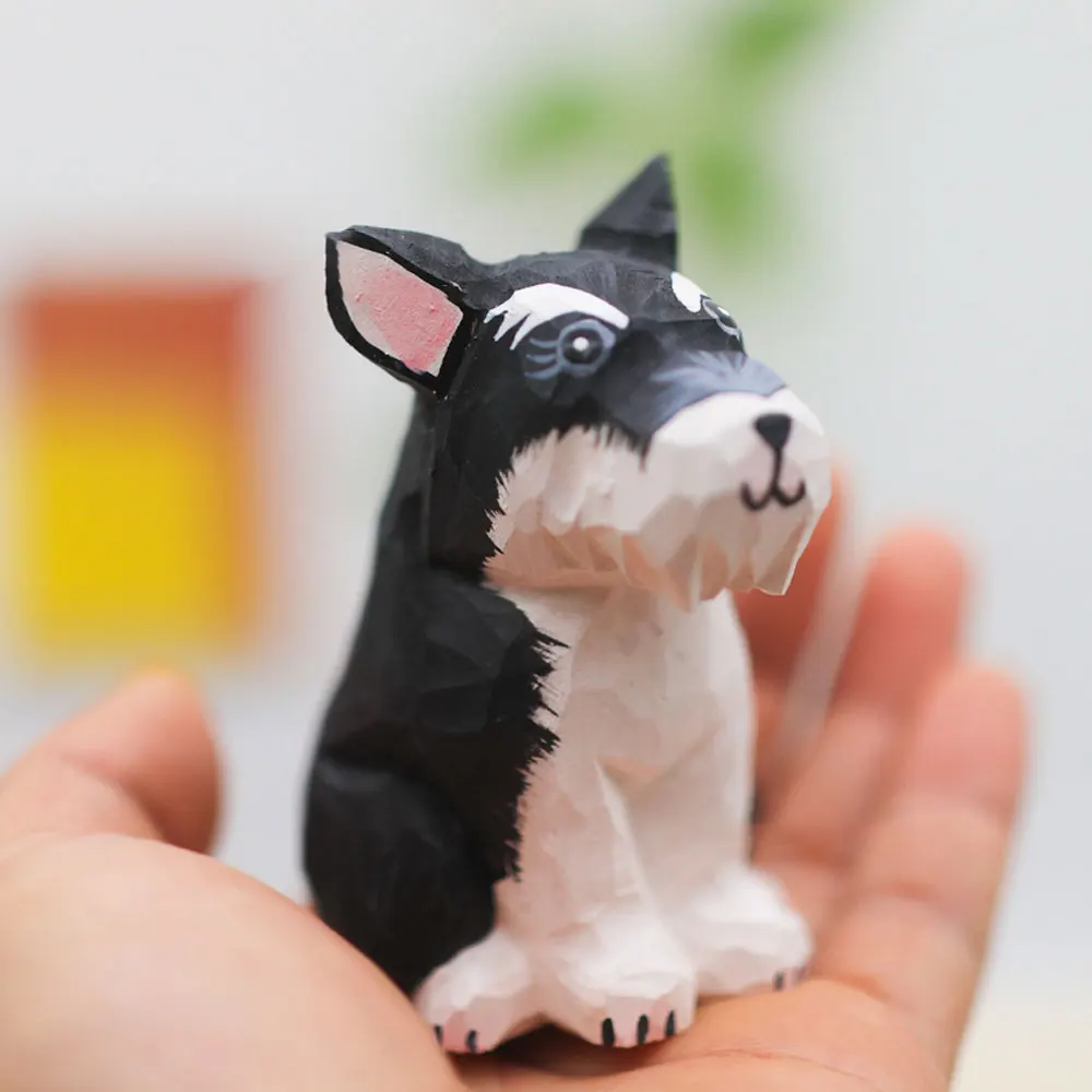

Wood Carving Dog Ornaments Schnauzer Cute Home Desktop Ornaments Birthday Holiday Gifts Handmade Solid Wood Animal Crafts