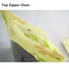 100pcs Green Fancy Printing Standing Up Zip Lock Bags with Clear Window - Stand Plastic Pouch with Leaf Design Print Candy Pack 3