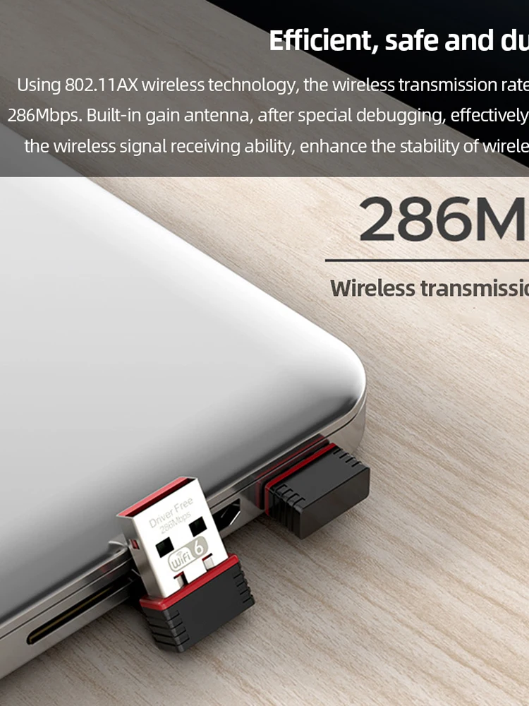 WiFi Adapter 286Mbps Wireless Network Card USB Network Adapter Driver Free AX Protocol High Speed USB for Desktop Computer