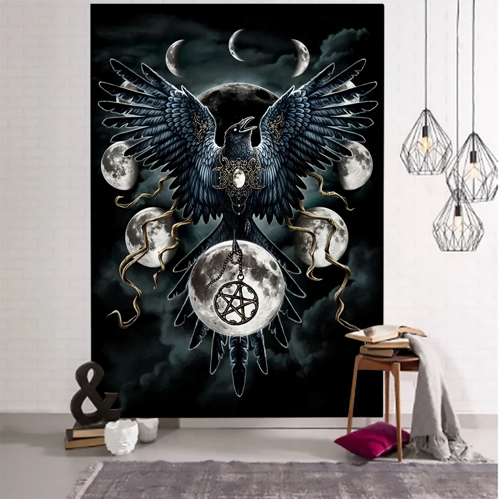 

Viking Tapestry Retro Mystery Raven Tapestry Wall Hanging Boho Hippe Tarot Psychedelic Witchcraft Tapestry Aesthetic Room Decor