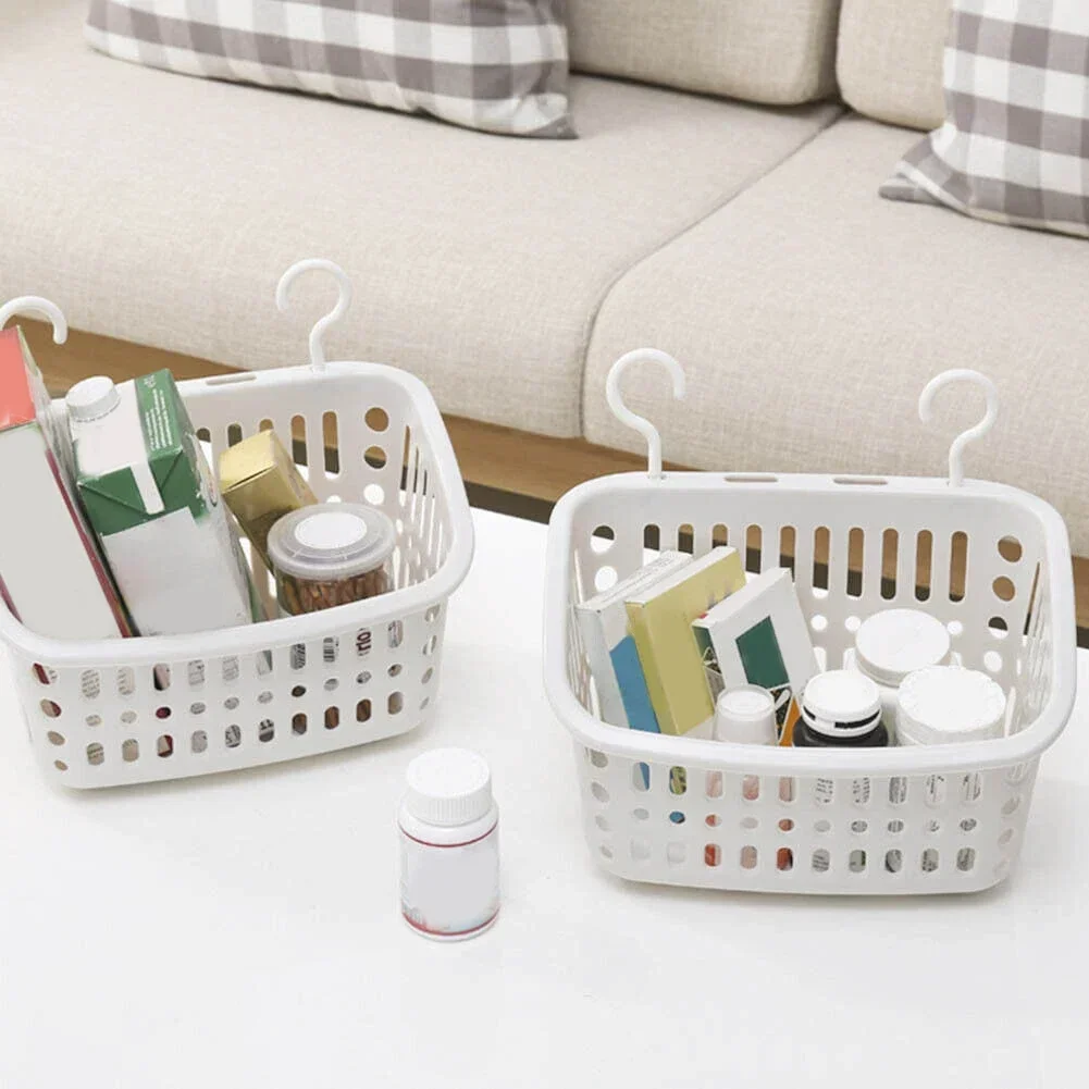 Plastic Hanging Shower Basket With Rotatable Hook Tub Corner Organizer Dorm Tote Hooks Rack Hangable Storage Basket With Hook