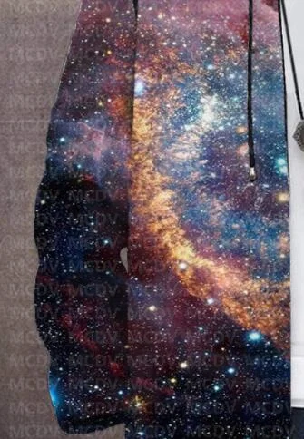 Men's Retro Print Plush Thick Long-Sleeved Coat Cardigan Galaxy 3D Prined Fleece Hooded Overcoat Unisex Thick Warm Jacket