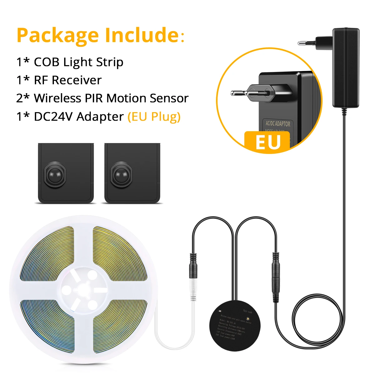 ตัวเลือกสินค้า ไฟ LED แถบเซ็นเซอร์ตรวจจับความเคลื่อนไหวแบบเคลื่อนย้ายได้ 24V COB LED พร้อมตัวรับสัญญาณ RF สำหรับบันได ไฟห้องนั่งเล่น
