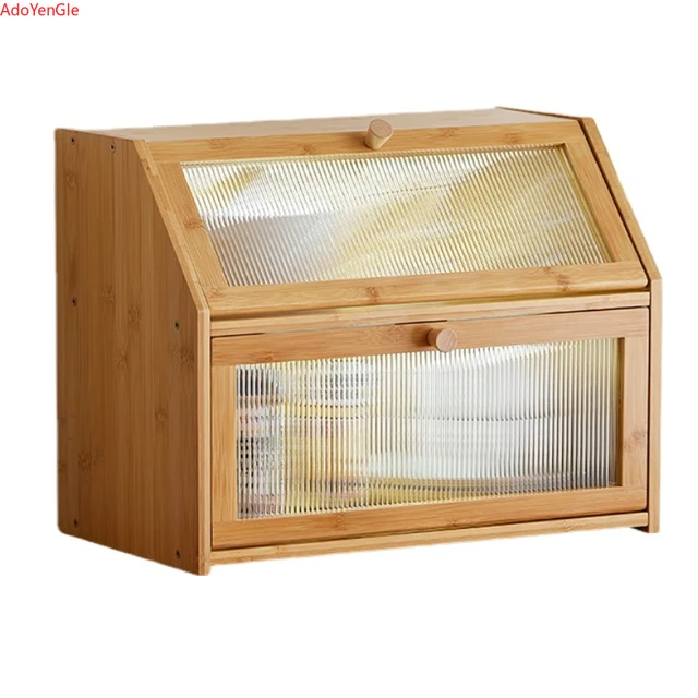 ตู้ครัวทรงสี่เหลี่ยมคางหมูไม้ไผ่สำหรับมื้ออาหารตู้เก็บของพลาสติกข้างทรงฝาปิดโครงสร้าง2ชั้น 6