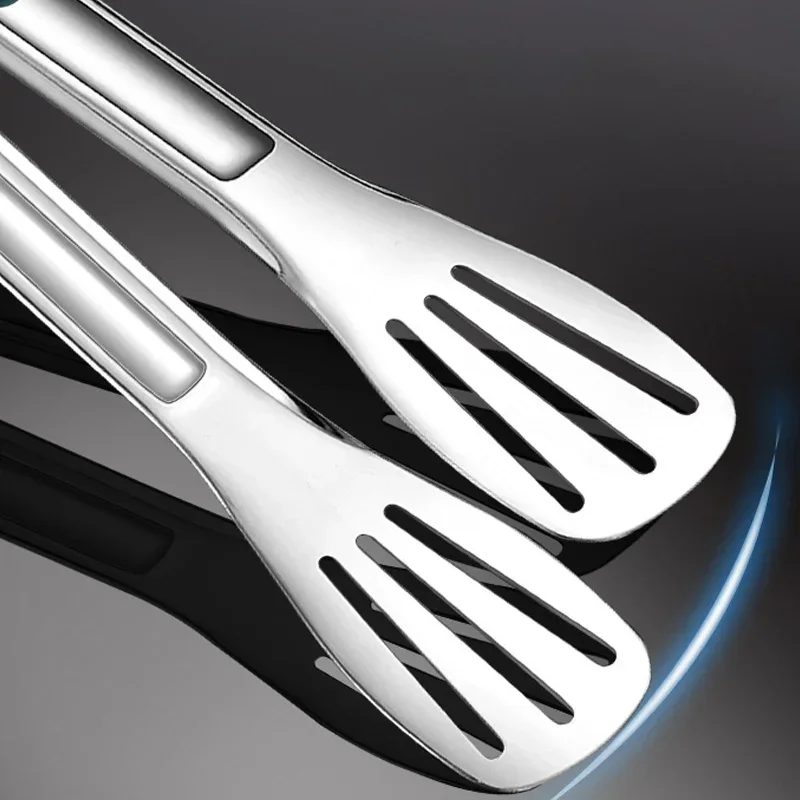 Non-slip Stainless Steel Kitchen Clip Silicone Non-slip Handle BBQ Grill Steak Salad Food Clip Home Cooking Tongs Kitchen Supply