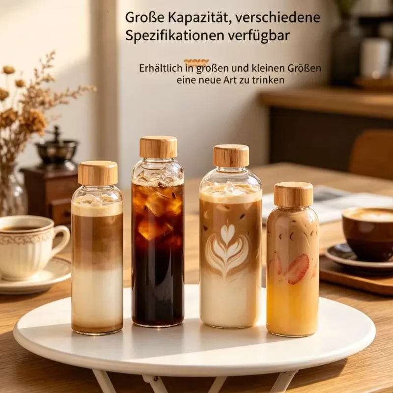 Eco-Friendly Borosilicate Glass Bottle with Bamboo Lid - Reusable, Leak-Proof, and Heat-Resistant for Travel and Beverage Storage