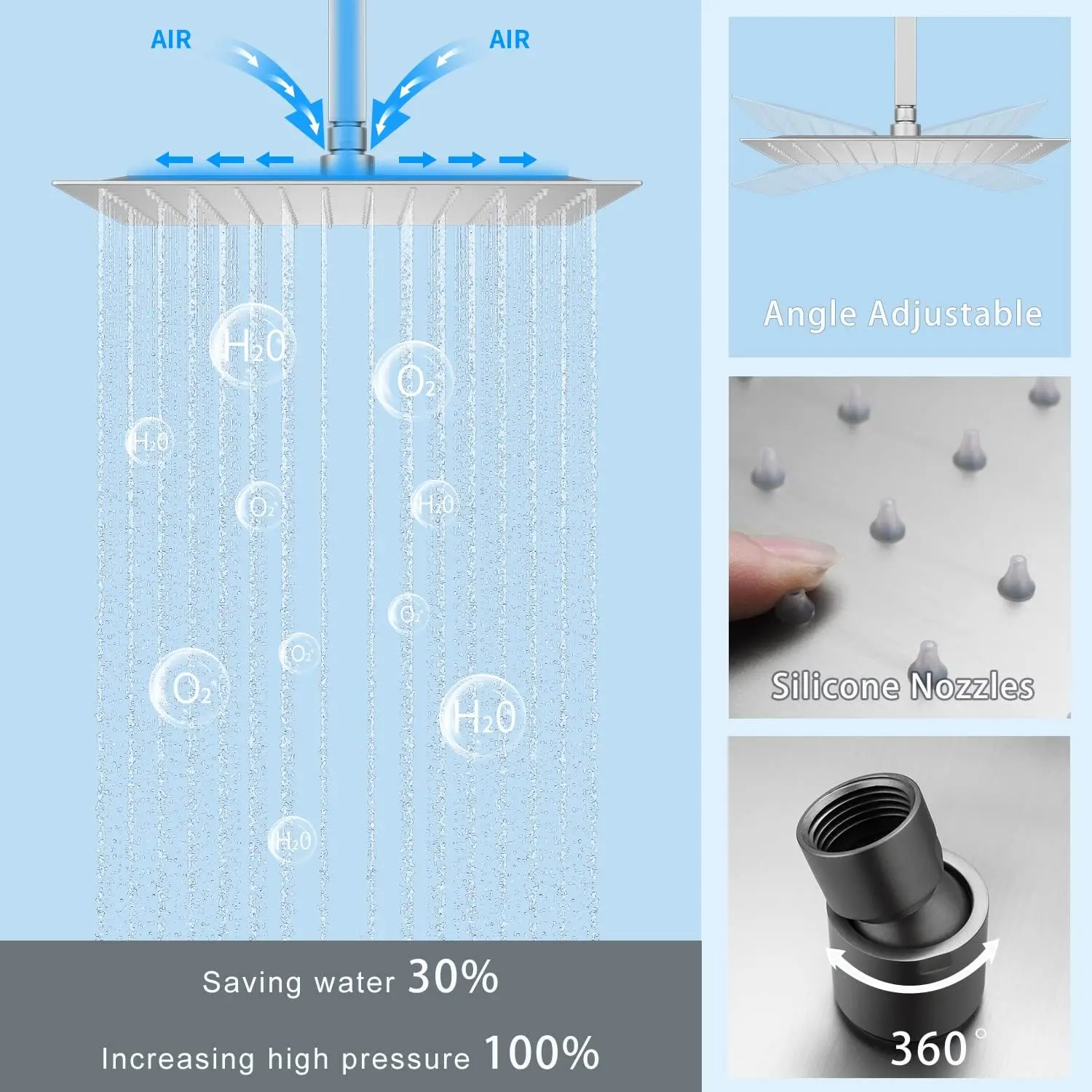 Rain Full Body Shower System Brushed Nickel Bathroom Shower Fixtures Faucet Combo Set 12 & 8 Inch Square Showerhead Temperature