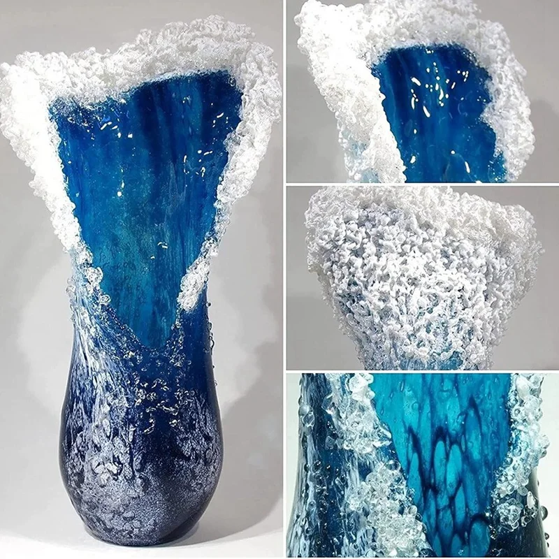 Sea Wave Vase, Wavy Vase Resin Blue Wavy Vase For Office Living Room Decorations Coffee Shop Decor 30Cm 4