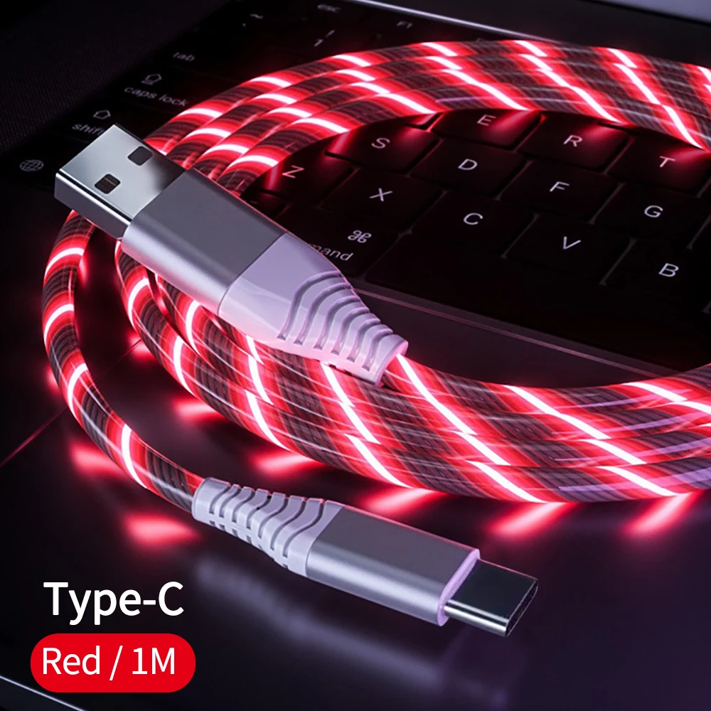 Luminous LED Type C Fast Charging Cable with Flowing Light Effects