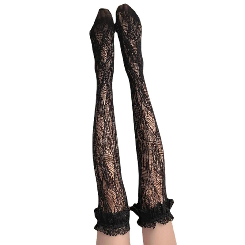 1 Pair Lolita Lace Stockings Women White Black Thigh Transparent Heart Over Knee Socks Female Jk Long Stocking Pantyhose