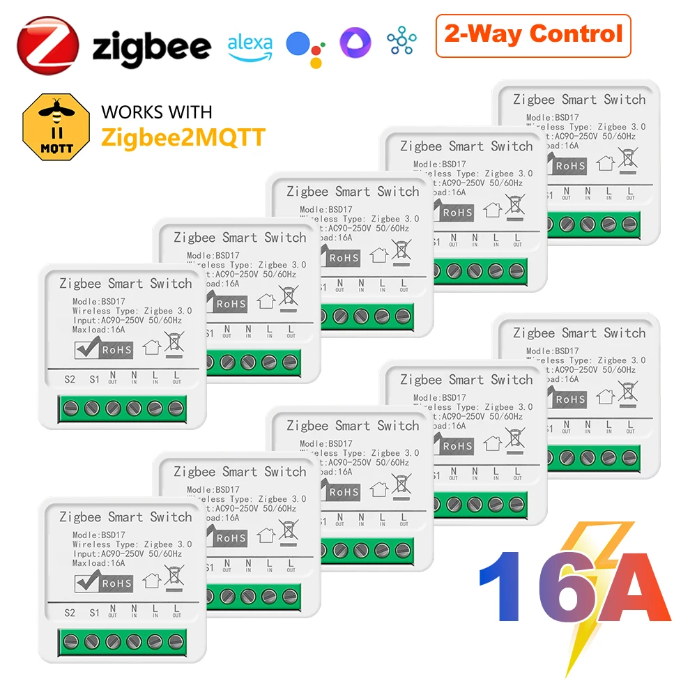 16A ZigBee3.0 Smart Light Switch, Home Automation Mini DIY Breaker, Supports 2 Way, Work With Zigbee2MQTT Home Assistant