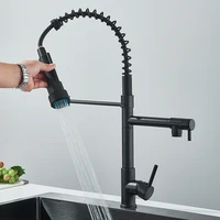 Rozin Black Spring Pull Down Kitchen Sink Faucet Deck Mounted Dual Spout Hot & Cold Water Mixer Tap Crane,Single Handle,SUS 304 4