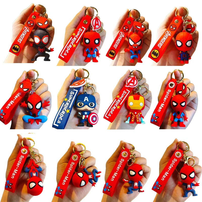 

Disney Marvel Series Key Chain Spiderman Iron Man Anime Figure Silicone Pendant Keychain Car Backpack Accessories Holiday Gifts